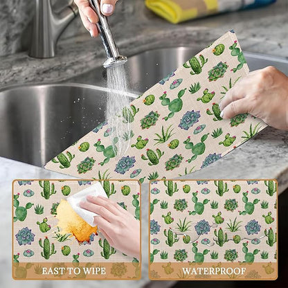 Cactus and Succulent Watercolor Placemats Set of 6 Washable Table Mats for Kitchen Dining Table,Heat-Resistant Place Mats for Indoor Outdoor Party Holiday Decoration