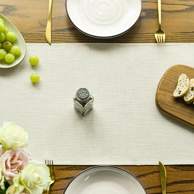 Artoid Mode Beige Tassel Table Runner, Boho Linen Blend Rustic Farmhouse Style - Image 2
