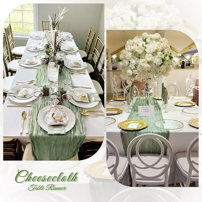 6 Pack Sage Green Cheesecloth Table Runner, 17 x 108 inch, Semi Sheer Boho - Image 6