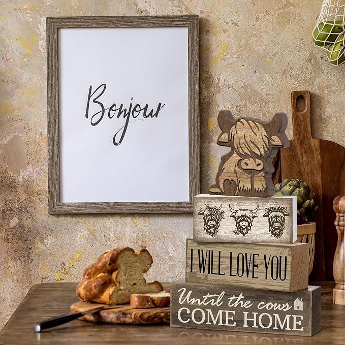Moucuny 4 Pcs Highland Cow Table Decorations Rustic Western Tiered Tray Decor - Image 6