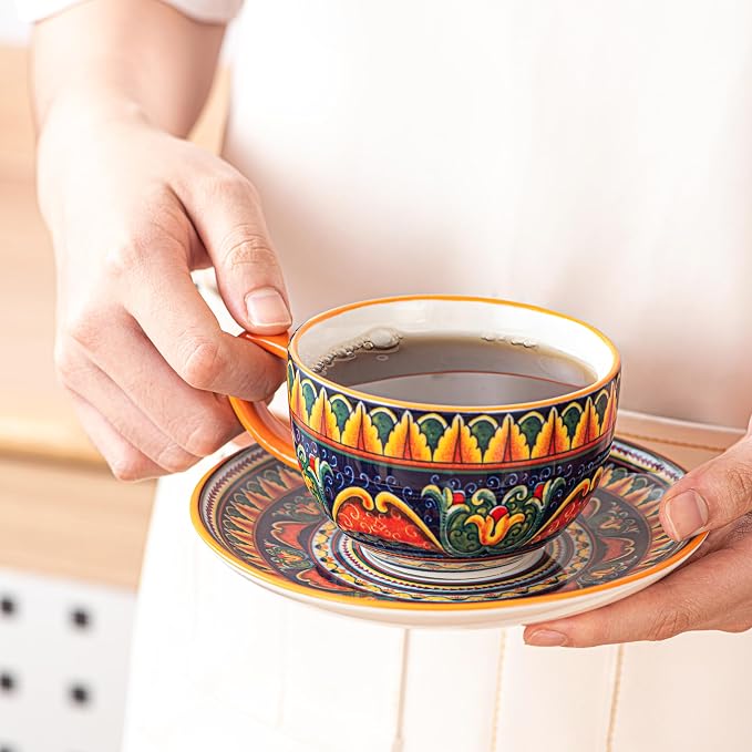 Henten Home Ceramic 8.5 oz Tea Cup Set, Latte Cup - Image 4