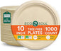 ECO SOUL 100% Compostable Paper Plates 10 Inch [1000-Pack] Biodegradable Heavy Duty Eco-Friendly Disposable Plates for Dinner, Parties, Wedding & Event