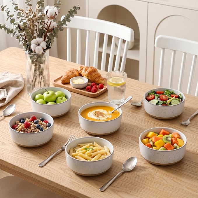 HASENSE Ceramic Cereal Bowls Set of 6, Bluish White Bowls Microwave Safe and - Image 2