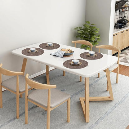 Homaxy Round Faux Leather Placemats and Coasters, Dark Brown | Washable - Image 9