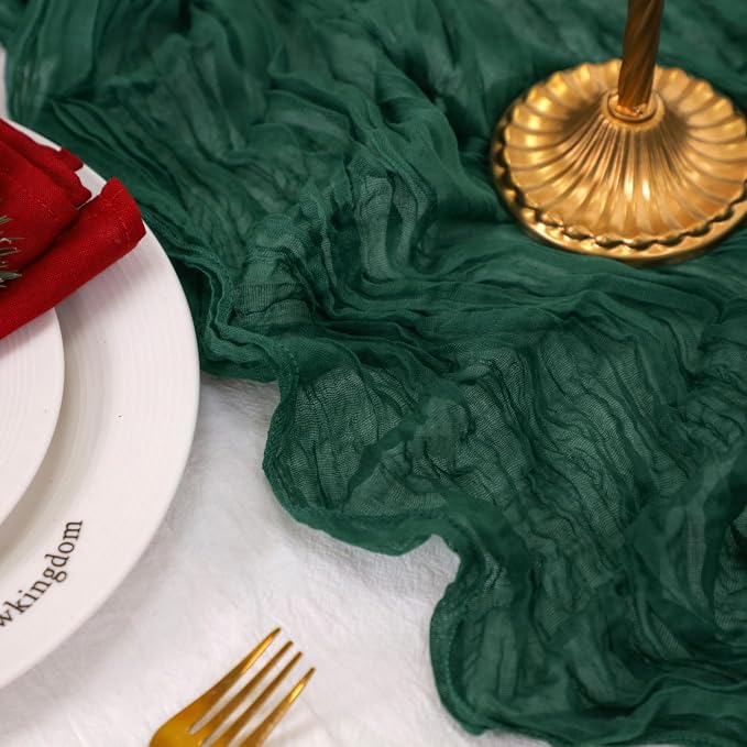 Snowkingdom 6 PCS Emerald Green Table Runner 120 Inch 10 Ft Rustic Boho Dark - Image 2