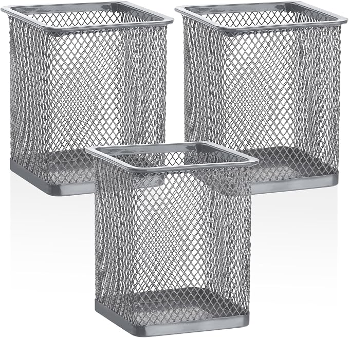 Segarty Pen Holder, 3 Pack Square Silver Pencil Holder by Segarty