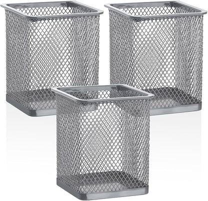 Segarty Pen Holder, 3 Pack Square Silver Pencil Holder by Segarty