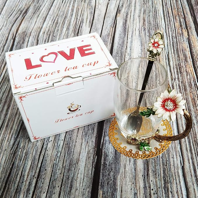 Enamel Sunflower Crystal Lead-Free Glass Tea Cup - Image 7