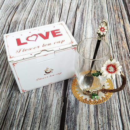 Enamel Sunflower Crystal Lead-Free Glass Tea Cup - Image 7