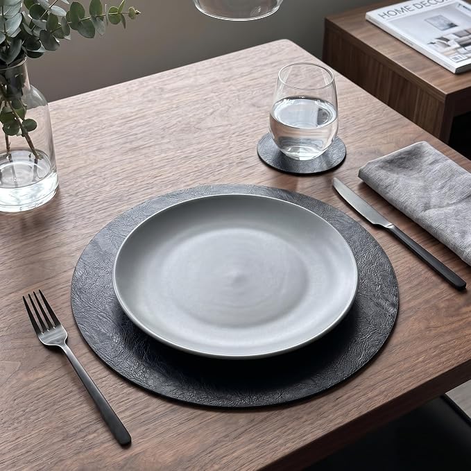 Set of 8 Round PU Leather Placemats, Waterproof Coffee Coasters, Kitchen Table - Image 3