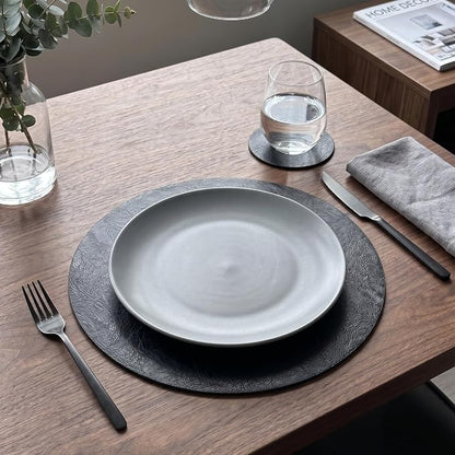 Set of 8 Round PU Leather Placemats, Waterproof Coffee Coasters, Kitchen Table - Image 3