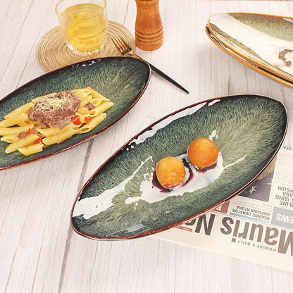 Ceramic Dinner Plates Set of 4, for Bread, Pasta, Salad, sushi - Microwave, Oven and Dishwasher Safe, Scratch Resistant durable Black reactive glaze