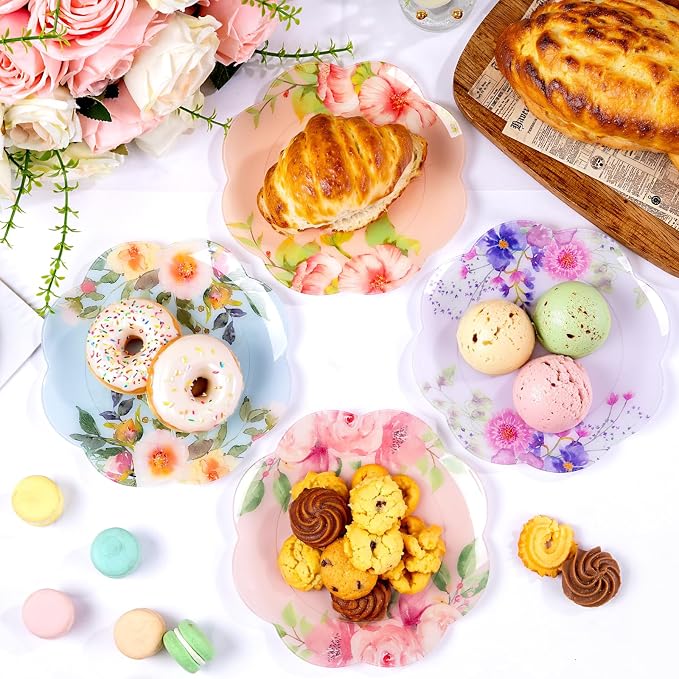 60Pcs Floral Plastic Plates - Image 4