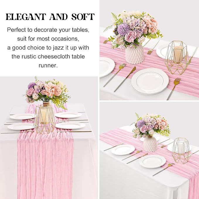 6 Pieces Pink 10FT Cheesecloth Table Runner Boho Gauze Fabric Table Runner - Image 3