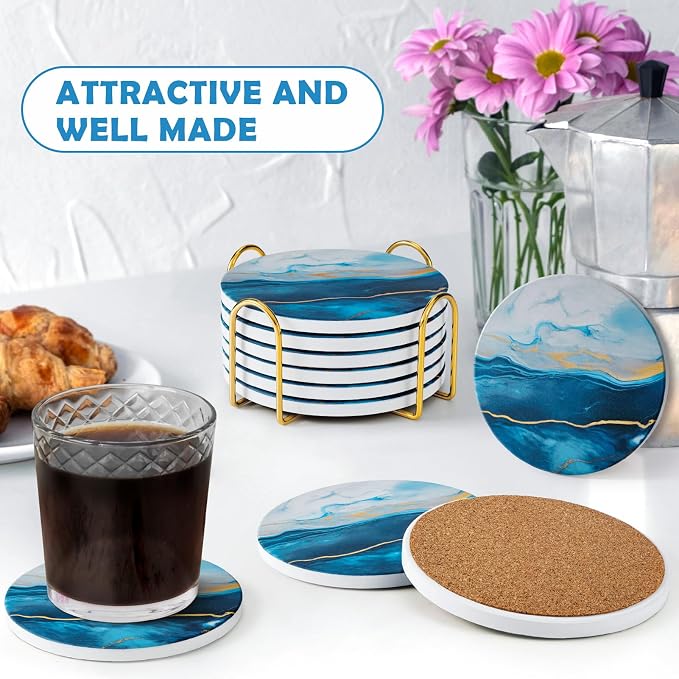 Absorbent Ceramic Coasters Set of 6, Modern Marble Style Drink Coasters | 4 - Image 2
