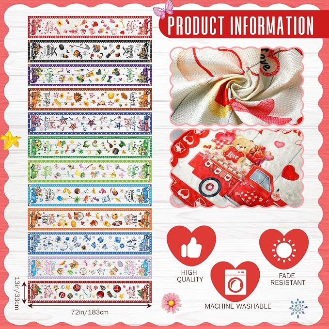 LemonRoad 12 Pcs Holiday Table Runner 72 Inches Seasonal Truck Table Decor - Image 4