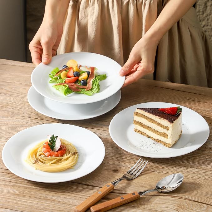 fMBB 4-Piece Salad Plates Set, 8 inch Ceramic Lightweight Round Plate Dessert - Image 4