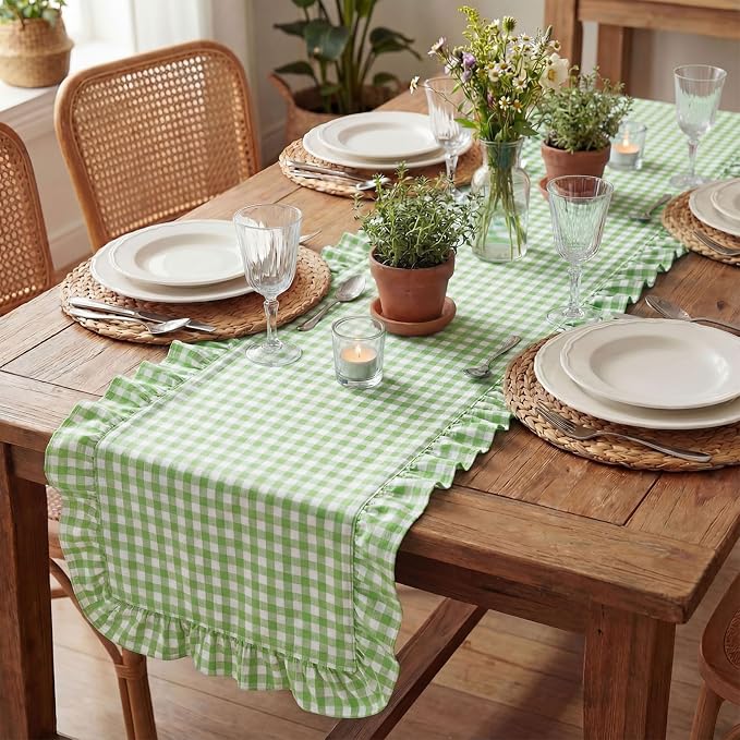 HunnmingRe 1 Pc Gingham Table Runner Light Green, 72 X 13.8 Inch | Cotton - Image 6