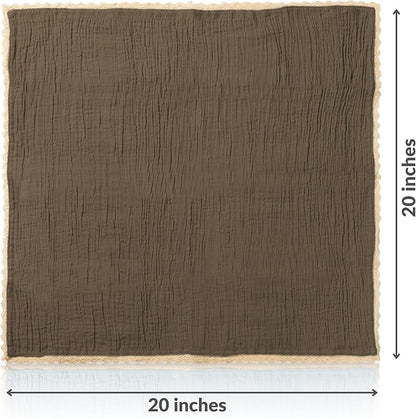 FINGERCRAFT Dinner Cloth Napkin Cotton Muslin Double Gauze 12 Pack with Classic Lace for Everyday Use, Wedding, Party, Christmas, Easter Napkins Cloth are Pre Shrunk and Good Absorbency Taupe