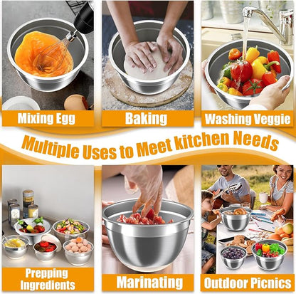 Mixing Bowls with Airtight Lids Set, 4 Stainless Steel Bowls Nesting Bowls & - Image 5