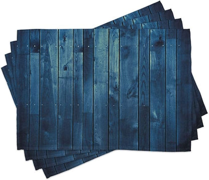 Ambesonne Dark Blue Place Mats Set of 4, Wooden Planks Texture Image Board Floor Wall Lumber Rustic Country Life, Washable Fabric Placemats for Dining Room Kitchen Table Decor, Pale Blue Dark Blue