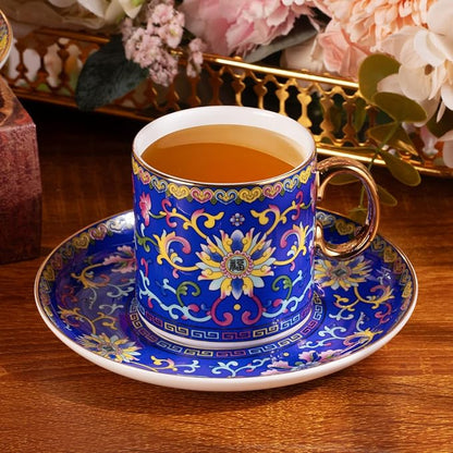 KAMMAK Tea Cup and Saucer, Ceramic Coffee Cups, 7 oz, Afternoon Tea and - Image 5