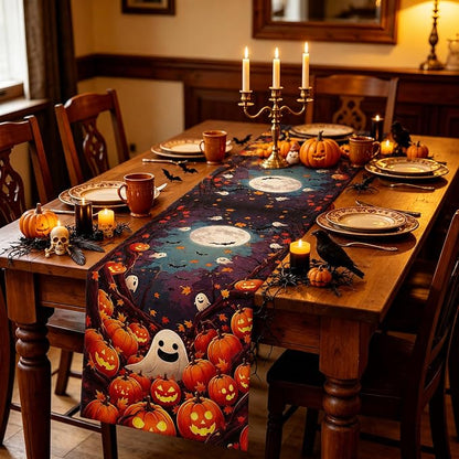 13x72in Halloween Table Runner, Pumpkin Ghost Halloween Decor - Image 5