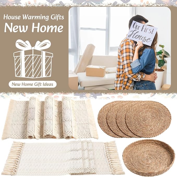 Boho Placemats 4/6/8 Set of Round Woven Placemat Macrame Style Bicolor - Image 7