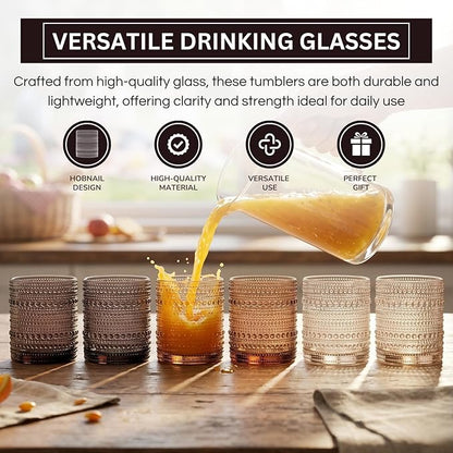 Venus Amber Brown Hobnail Highball Glasses Vintage Tumblers Set of 6 11 oz | - Image 4