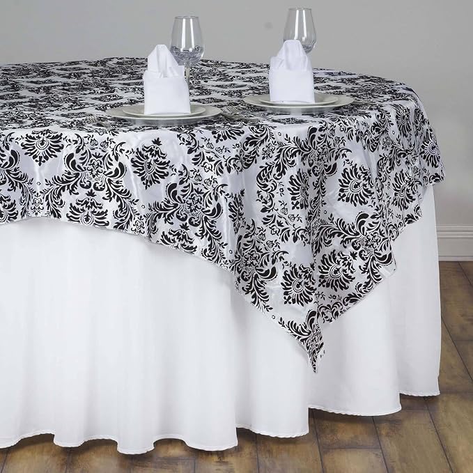 Efavormart 5pcs Black Damask Flocking Square Tablecloth Overlay 60"x60" Square - Image 2