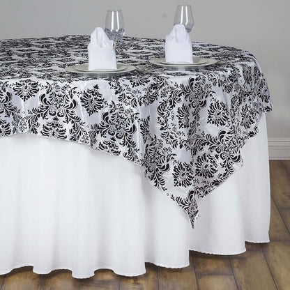 Efavormart 5pcs Black Damask Flocking Square Tablecloth Overlay 60"x60" Square - Image 2