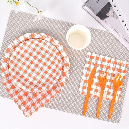Vyntra Checkered Gingham Paper Plates and Napkins Set - Image 3