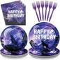 96 Pcs Wolf Birthday Party Galaxy Wolf Decorations, Serves 24 | Black Purple by Greencian