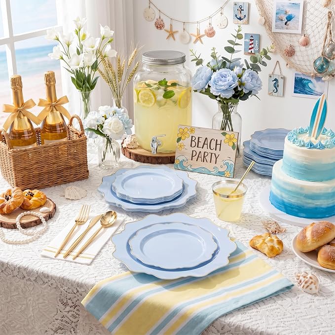 175Pcs Blue Plastic Plates - Image 5