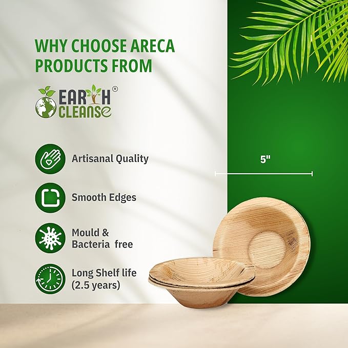 5" Areca Palm Leaf Round Bowls Compostable Biodegradable Eco-Friendly Bowls Natural Disposable Bowls, Perfect for Picnic Catering, Dessert, and Wedding (Pack of 100)