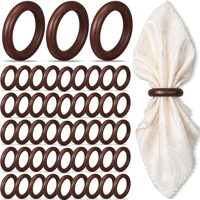 Thenshop 50 Pcs Decorative Wooden Napkin Rings Bulk Exquisite Round Dining by Thenshop