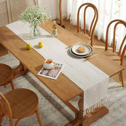 Wracra Rustic Linen Table Runner, Ivory Table Runners 72 inches Long | Raised - Image 7
