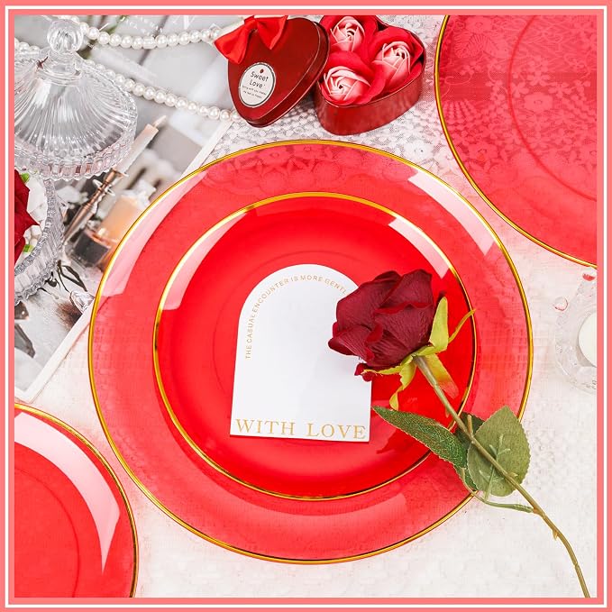 LIYH 180 Pcs Clear Red Plastic Plates Disposable - Image 2