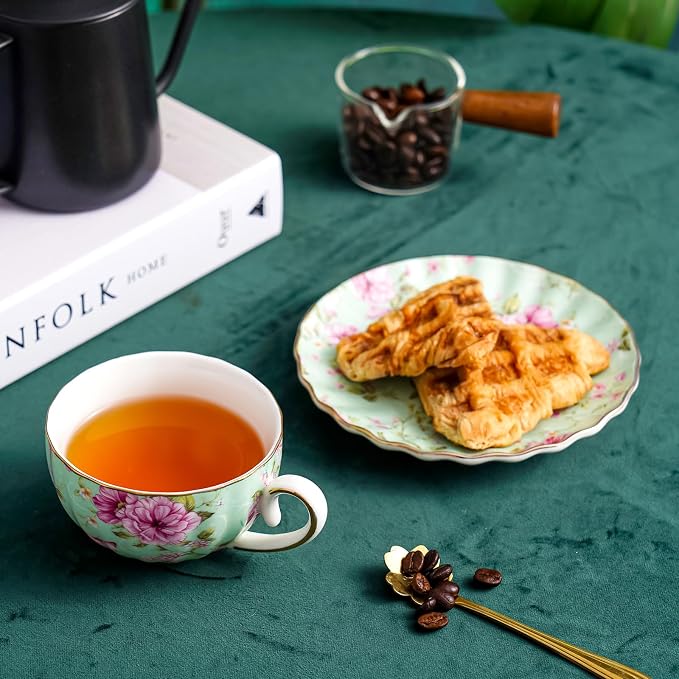 Agyiuns Tea Cup and Saucers, 6.4oz Floral Tea Cups - Image 8