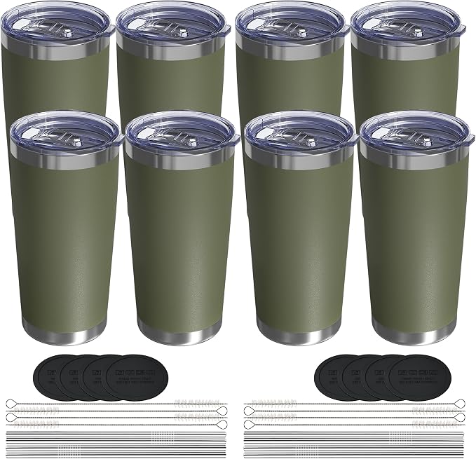 20oz Travel Coffee Tumbler 8 Pack, Lids and Straws, Stainless Steel | Double by UIRZOTN