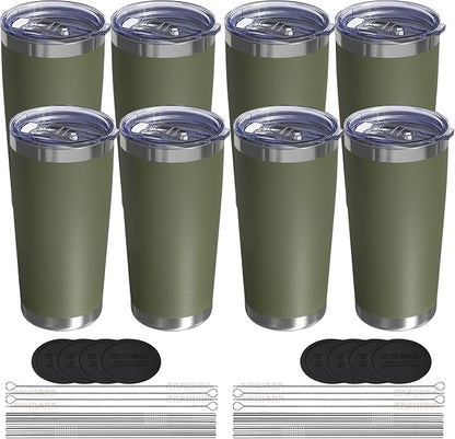 20oz Travel Coffee Tumbler 8 Pack, Lids and Straws, Stainless Steel | Double by UIRZOTN
