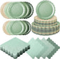 200pcs Sage Green Plates and Napkins Tableware Set Serve 50 Guests Includes Scalloped 9" 7" Paper Dessert Dinner Plate Green Series Napkins for Spring Birthday Wedding Baby Shower Tea Party