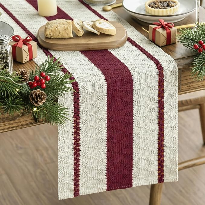 Artoid Mode Red Rustic Woven Table Runner 12x48 Inch | Holiday Farmhouse by ArtoidMode