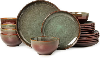 Stoneware Dinnerware Sets for 6, 18 Pieces Ceramic Plates and Bowls Sets by Pokini
