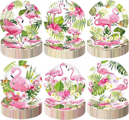 Gerrii 60 Pcs Tropical Flamingo Party Plates 7 Inch Hawaiian Themed Disposable by Gerrii