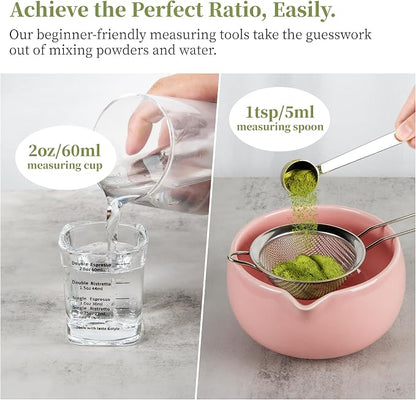 YIBO Matcha Whisk Set Pink, Handcrafted Bamboo Chasen & Ceramic Bowl Matcha Kit - Image 3