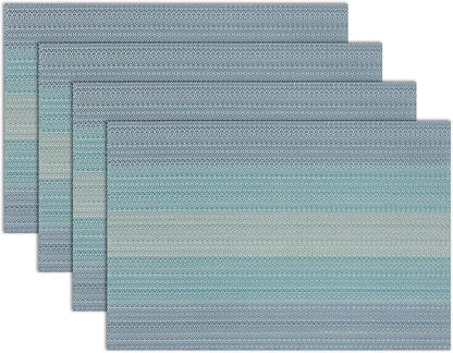 Winknowl Placemats Set of 4, Washable Vinyl Woven Placemats, Heat Resistant & Wipeable Table Mats for Kitchen Dining Table (Blue)