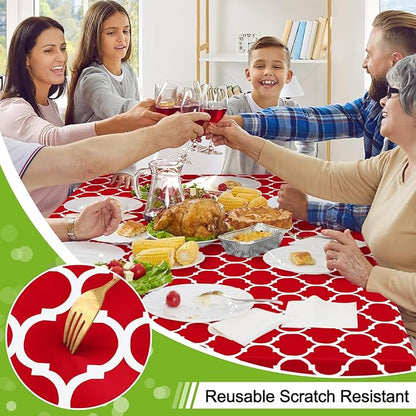 Smiry Square Table Cloth, Waterproof Vinyl Tablecloth with Flannel Backing for Square Tables, Wipeable Spillproof Plastic Tablecloths for Dining, Camping, Indoor and Outdoor (54"x54", Red)