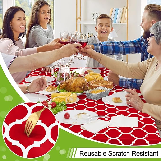 Smiry Rectangle Table Cloth, Waterproof Vinyl Tablecloth with Flannel Backing for Rectangle Tables, Wipeable Spillproof Plastic Tablecloths for Dining, Camping, Indoor and Outdoor (60"x102", Red)