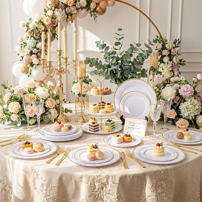 102 Pcs Gold Plastic Plates, Premium Disposable Gold Plates | Gold Rimmed - Image 3